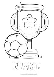 Coloring to customize Football Soccer ball Sport Cup, trophy, medal Champion Easy coloring pages Team sports Competitions and Rewards Handball First place - winner