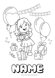 Free colouring Gifts Birthday Balloons Girl