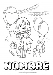 Colorear gratis Regalos Cumpleaños Globos Chica