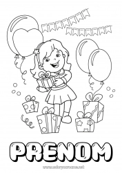 Dessin gratuit Cadeaux Anniversaire Ballons Fille