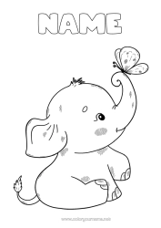 Free colouring Cute Elephant Butterfly Animal Insects Wild animals of Africa