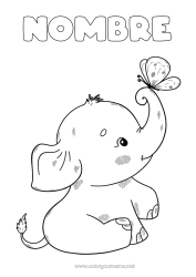 Colorear para personalizar Lindo Elefante Mariposa Animales Insectos Animales salvajes de África