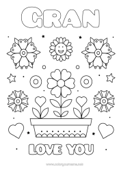 Free colouring Flowers Mum Grandma Happy birthday I love you. 