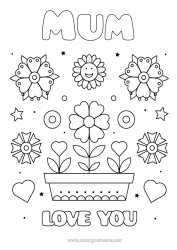 Free colouring Flowers Mum Grandma Happy birthday I love you. 