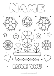 Colouring to customise Flowers Mum Grandma Happy Birthday I Love You. "Love" Message