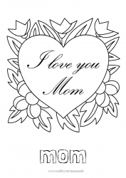 Child coloring page Flowers Heart Mum Happy feast day ! Big heart