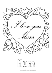 Free colouring Flowers Heart Mum Happy birthday Big heart