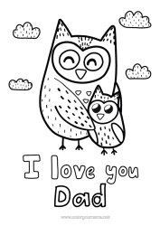 Free colouring Dad Mum Grandma Grandad Happy birthday I love you. Owl, Tawny owl Animal Birds and flying mammals