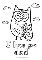 Child coloring page Dad Mum Grandma Grandpa Happy feast day ! I love you Owl Animal Flying birds and mammals