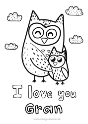Free colouring Dad Mum Grandma Grandad Happy birthday I love you. Owl, Tawny owl Animal Birds and flying mammals