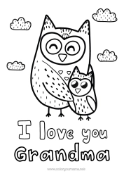 Free coloring Dad Mum Grandma Grandpa Happy feast day ! I love you Owl Animal Flying birds and mammals
