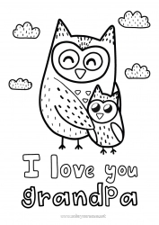 Child coloring page Dad Mum Grandma Grandpa Happy feast day ! I love you Owl Animal Flying birds and mammals