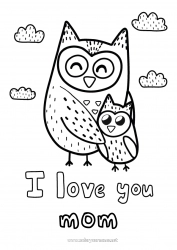 Child coloring page Dad Mum Grandma Grandpa Happy feast day ! I love you Owl Animal Flying birds and mammals