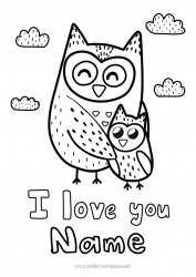 Free drawing Dad Mum Grandma Grandpa Happy feast day ! I love you Owl Animal Flying birds and mammals