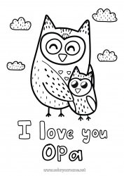 Kinder-Malvorlage Papa Mama Oma Opa Frohes Fest Ich liebe dich Eule, Uhu Tier Vögel und fliegende Säugetiere