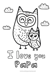 Colorear gratis Papá Mamá Abuela Abuelo Feliz día de fiesta Te amo Búho Animales Aves y mamíferos voladores