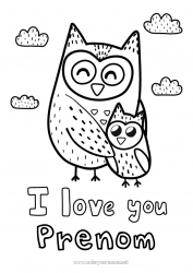 Coloriage enfant Papa Maman Mamie Papi Bonne fête Je t'aime Chouette, Hibou Animal Oiseaux et mammifères volants