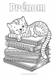 Coloriage gratuit Chat Livre Chiens et chats Lecture