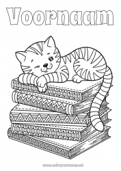 Gratis kleurplaat Kat Dier Boek Honden en katten Lezen