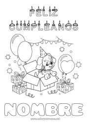 Colorear gratis Regalos Cumpleaños Globos Fiesta Perro Perros y gatos