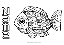 Free colouring Mandala Animal Fish April Fool's Day Marine or aquatic animals
