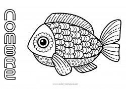 Colorear gratis Mandala Animales Pescado Día de los Inocentes Animales marinos o acuáticos