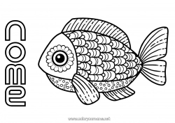 Colorazione gratuita Mandala Animale Pesce Pesce d'aprile Animali marini o acquatici