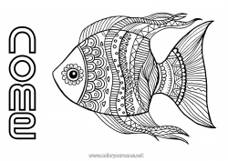 Colorazione gratuita Mandala Animale Pesce Pesce d'aprile Animali marini o acquatici