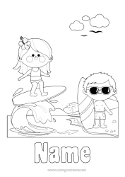 Free colouring Sport Beach Sea Intermediate colouring sheets Surfing Water sports Waves Sunglasses