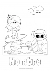 Colorear para personalizar Sport Playa Mar Dibujos intermedios para colorear Surf Deportes náuticos Olas Gafas de sol