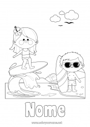 Disegno gratuito Sport Spiaggia Mare Disegni intermedi Surf Sport acquatici Onde Occhiali da sole