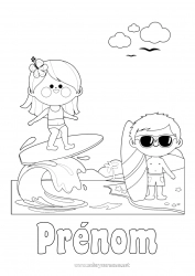 Dessin gratuit Sport Plage Mer Coloriages intermédiaires Surf Sports nautiques Vagues Lunettes de soleil
