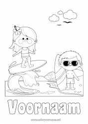 Gratis tekening Sport Strand Zee Intermediaire kleurplaten Surfen Watersporten Golven Zonnebril