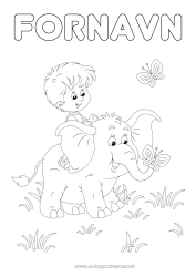 Gratis tegning Elefant Gutt Sommerfugl Barn Dyr Insekter Afrikanske villdyr