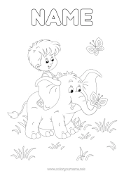 Free colouring Elephant Boy Butterfly Child Animal Insects Wild animals of Africa