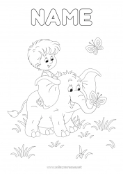 Free drawing Elephant Boy Butterfly Child Animal Insects Wild animals of Africa