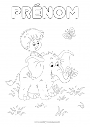 Coloriage gratuit élephant Garçon Papillon Enfant Animal Insectes Animaux sauvages d'Afrique