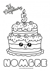 Dibujo libre Vela Tarta Cumpleaños Kawaii Dibujos fáciles para colorear Mensaje de feliz cumpleaños (inglés) Edad personalizable