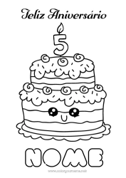 Desenho grátis Vela Bolo Aniversário Kawaii Desenhos para colorir fáceis Feliz aniversário (francês) Mensagem Idade comemorada personalizável