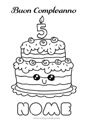 Colorazione gratuita Candela Torta Compleanno Kawaii Disegni da colorare facili Buon compleanno (francese) Messaggio Età festeggiata personalizzabile