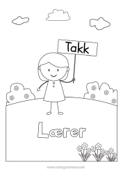 Gratis fargelegging Jente Lærer/Lærerinne Barnevakt Enkle fargelegginger Takk Utdanningsyrker Skilt