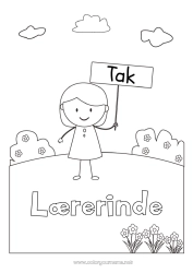 Farvelægningssiden for børn Pige Lærer/Lærerinde Barnepige Nem farvelægning Tak Uddannelsesfag. Skilt