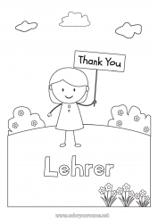 Kinder-Malvorlage Mädchen Lehrer/Lehrerin Kindermädchen Einfache Ausmalbilder Danke Büroberufe Schild