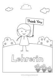 Kostenlose Malvorlage Mädchen Lehrer/Lehrerin Kindermädchen Einfache Ausmalbilder Danke Büroberufe Schild