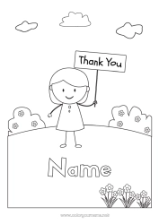 Free coloring Girl Teacher Nanny Easy coloring pages Thank you Education Professions Sign