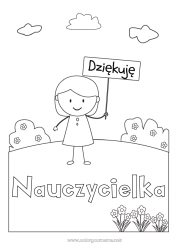 Kolorowanka dla dziecka Dziewczyna Nauczycielka/Nauczyciel Niania Łatwe kolorowanki Dziękuję Zawody w edukacji Tablica
