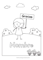 Colorear para personalizar Chica Maestra, Maestro Niñera Dibujos fáciles para colorear Gracias Profesiones de la Educación Firmar