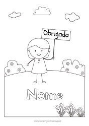 Desenho para personalizar Menina Professora/Professor Babá Desenhos para colorir fáceis Obrigado Profissões de educação Placa