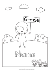 Colorazione gratuita Ragazza Insegnante Tata Disegni da colorare facili Grazie Mestieri dell'educazione Cartello