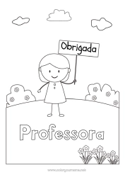 Desenho grátis Menina Professora/Professor Babá Desenhos para colorir fáceis Obrigado Profissões de educação Placa
